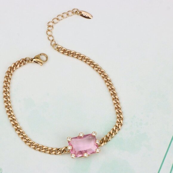 " Elegant Pink Crystal Rose Gold Bracelet with Adjustable Chain, XPBL0796 - Picture 5 of 12